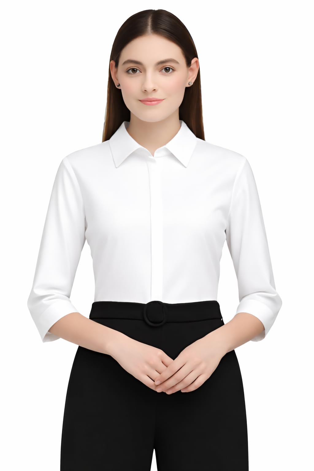 rudraksh_j Women's Formal Premium White Shirt � 3/4 Sleeve Slim Fit Solid Collared Office Wear for Work & Business Corporate Meetings & Daily Professional Use for Womens and Girls-picture-44
