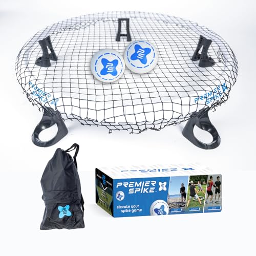 Premier Spike Roundnet Game Set - Top Set in Quality & Durability - Portable Outdoor Game for Beach, Backyard, Camping Game for Kids, Teens & Adults - Net, 2 Balls