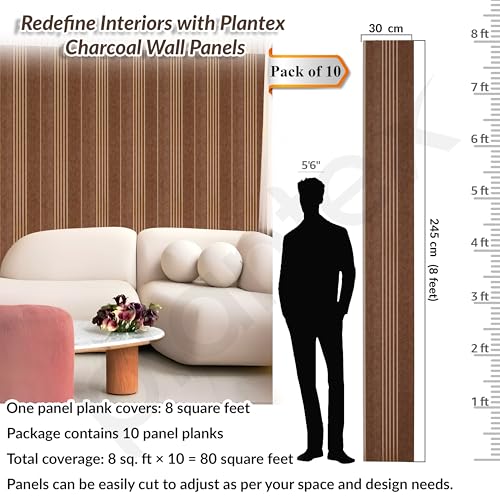 Image of Plantex Louvers Panel for Wall /8 Feet Wall Panels /3D Charcoal Panel for Interior Walls Decor - Pack of 10 Covers - 80 Sq. Ft, Size-1 Feet x 8 Feet (YD-1210)