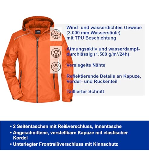 Roughtex Damen Regenjacke Die mit dem Hund geht – reflektierender Rückendruck – 3000 mm Wassersäule, versiegelte Nähte – Geschenkidee für Hundehalterinnen – taillierter Schnitt Orange XL