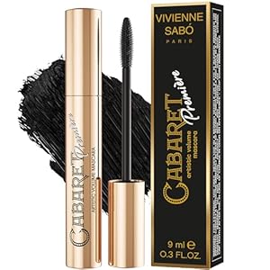 Vivienne Sabó Cabaret Premiere Black Mascara, Volume and Length, Defining, Curling, No Flaking, No Clumping, Smudge Proof, Washable, Cruelty-Free, Made in Europe, (01 Black), 0.3 Fl Oz, 1 Pack