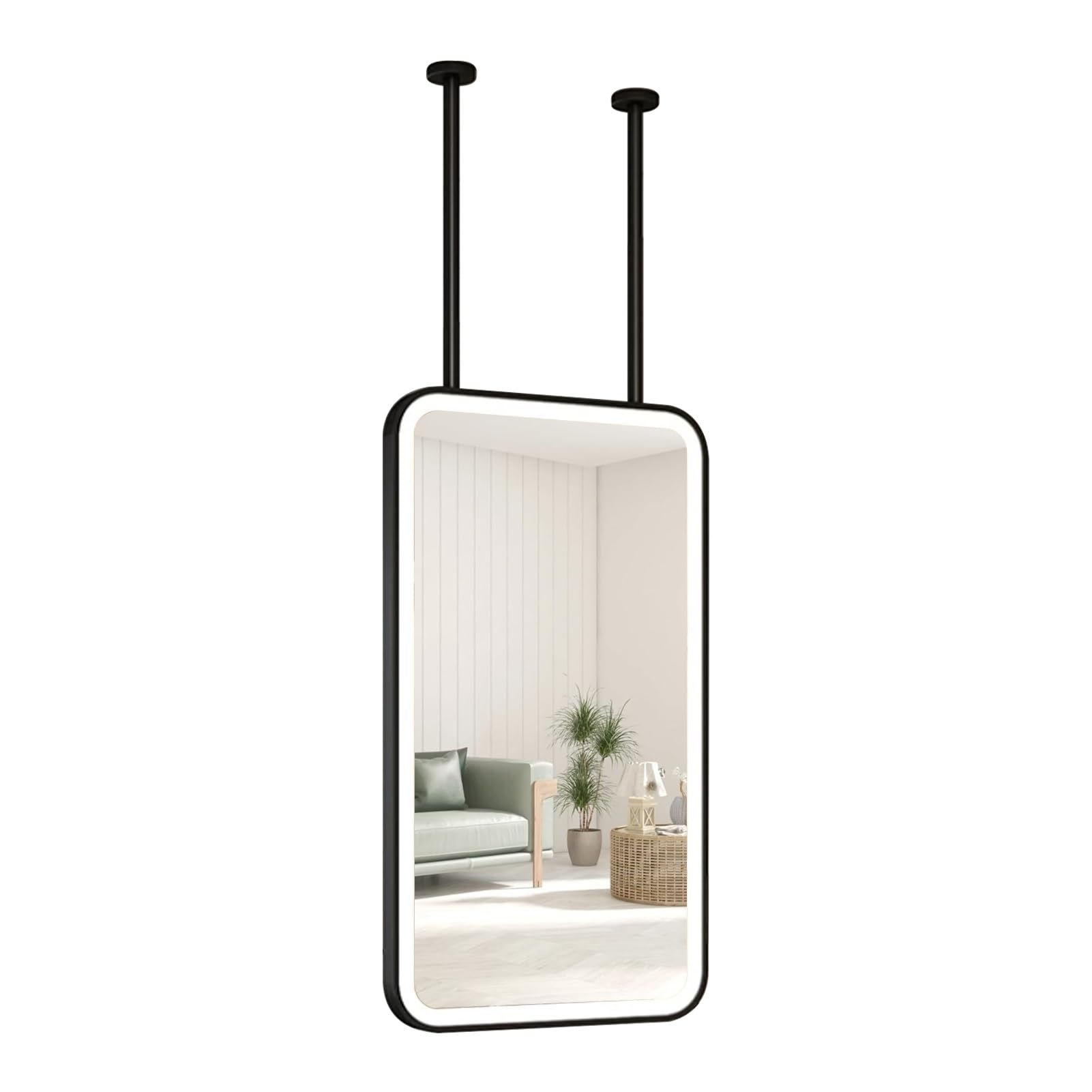 FGXHHS Suspended Ceiling Mirrors LED Rectangle s，Ceiling Mounted Hanging Rod Mirror Metal Frame Wall Vanity Makeup For Living Room Entrance Hall(40cmx70cm)