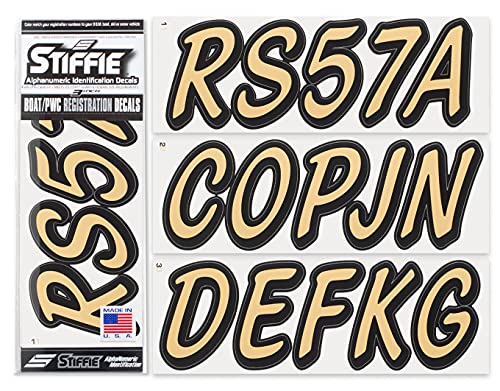 Image of STIFFIE Whipline Solid Tan /Black 3 inch Alpha-Numeric Registration Identification Numbers Stickers Decals for Boats & Personal Watercraft