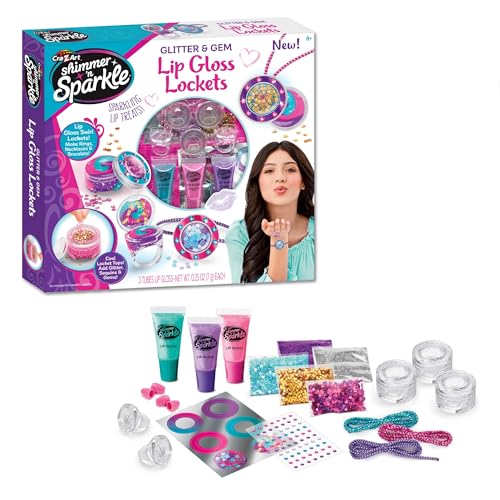 Cra-Z-Art Shimmer 'n Sparkle Glitter & Gem Lip Gloss Lockets DIY Activity Set, DIY Lip Gloss Maker, Birthday for Ages 8 and Up