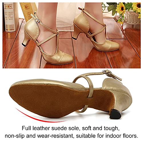 TINRYMX Women Ballroom Dance Shoes Closed Toe T-Strap Character Modern Latin Salsa Tango Waltz Performance Dancing Shoes,Model-YCL2723