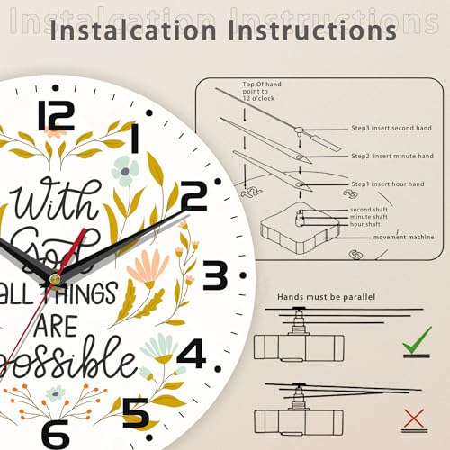 Demacya Wall Clock, With God All Things Are Possible Wall Clocks Vintage Wooden Battery Operated Non Ticking 10 Inch Clock Silent Art Bedroom Kitchen Clock Home Decor For Girls Kids thumb #3