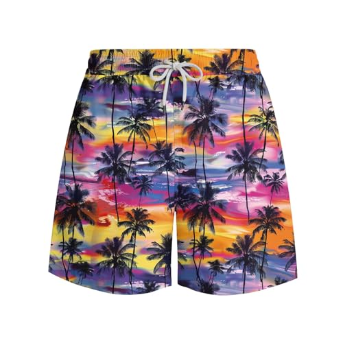 Men Summer Sunset Tree Print Board Shorts Loose Fit Swimwear Quick Dry Bathing Trunks Stylish Surf Shorts 20253