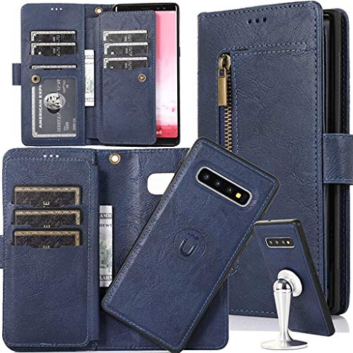 Galaxy S10E Zipper Wallet Case with Strap,Auker 2in1 Detachable Magnetic Wallet Case