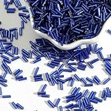 Glasperlen, Abstandshalter, 100 Stück/Lot, 2 x 7 mm, tschechische Samen, lang, rund, Silverline, lose Perlen for Bekleidungszubehör(Royal Blue)
