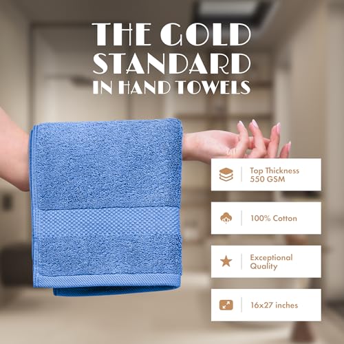 Image of White Classic Light Blue Hand Towels for Bathroom [12 Pack] Cotton Hand Towel Bulk for Gym, Kitchen and Spa, 16x27 Inches Soft Highly Absorbent Quick Dry Terry Salon Towels