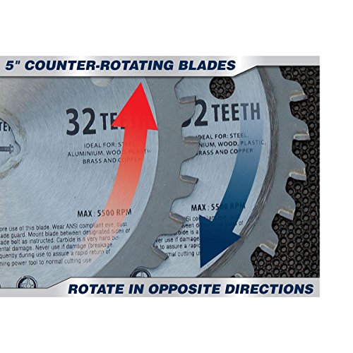 New No-Kickback Unique Laser Counter Rotating 5 In. Blades 7.5 Amp Heavy Duty Double Cut Saw Twin Blades
