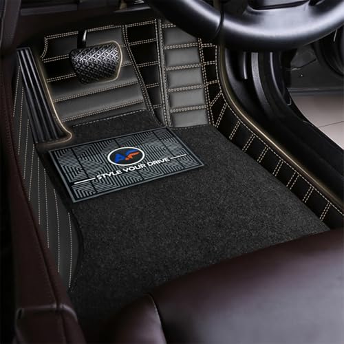 Image of Autofurnish Premium 9D Car Mat Full Set for Mahindra XUV700 (6 Seater) 2024 || Luxury Leather Dual-Stitch Full Set 9D Car Floor Mat || 100% Waterproof || Color : Black Beige