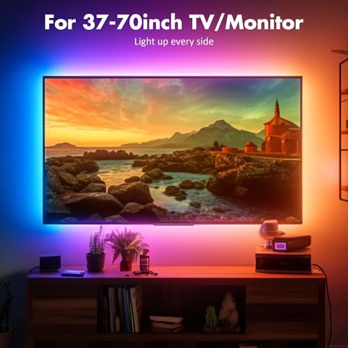 Maylit ICRGB TV LED Backlight, App Control Lights for 37-70in Monitor, Music Sync Color Changing Strip Lights for Home Decor, USB Powered Gaming Accessories for Bedroom Room Decor