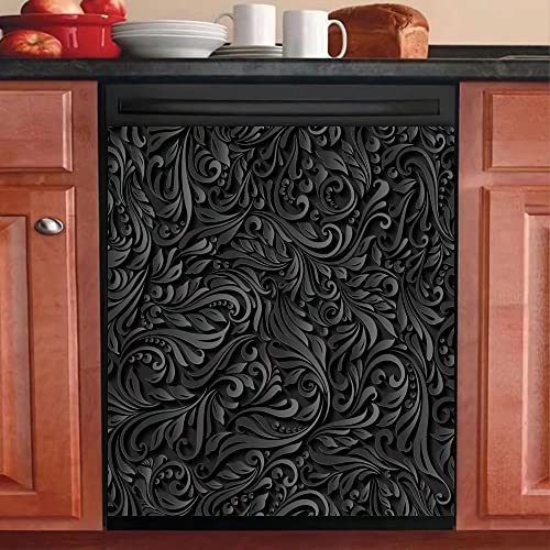 3D Engraved Metal Dishwasher Magnet,Metal Flower Dishwasher Cover,Metal Pattern Sticker for Refrigerator,3D Folk Fridge Vinyl Magnetic Panel Decal,Home Appliances Magnets Kitchen Decor 23"x26"