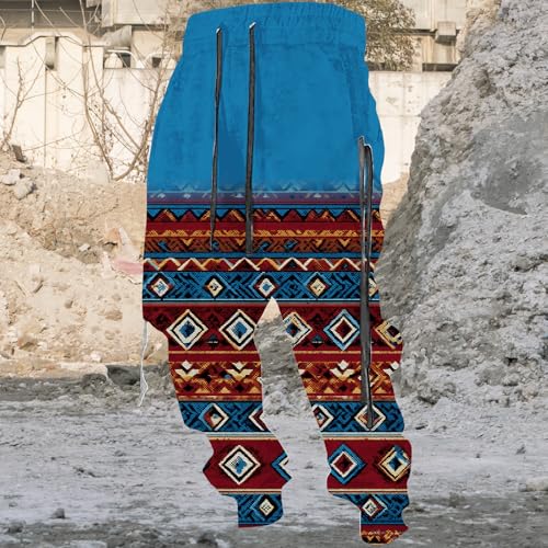 Men's Casual Cargo Pants Western Aztec Joggers Sweatpants Elastic Drawstring Athletic Trousers Hiking Tactical Pants3