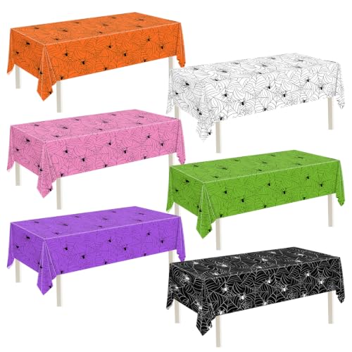 Image of TREWAVE 6-Pack Halloween Spiderweb Plastic Tablecloth 54 inch x 108 inch,Mix | Waterproof Plastic Tablecloth, Rectangular Shape, Easy Cleanup, Ideal For Halloween Party And Backdrop Decor