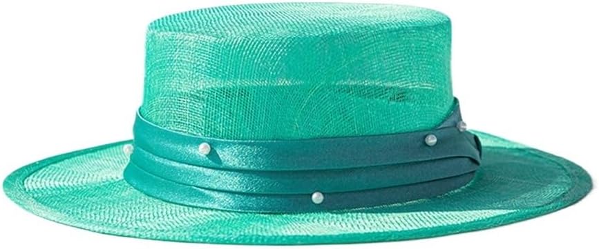 HBJWOV French Vine Woven Linen Hat Flat Top Female Sunshade Travel Top Hat Beach Sun Protection