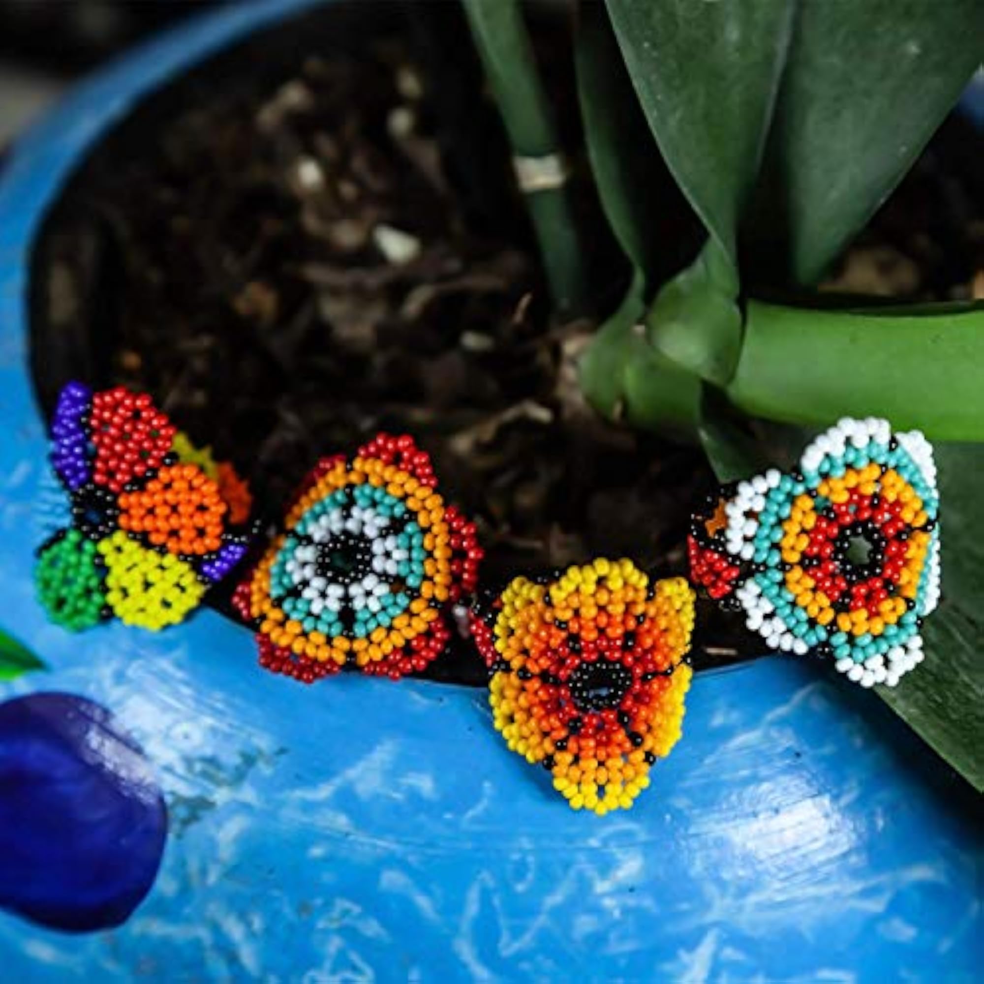 Floral Beaded Ring with Ethnic Charm, Handmade