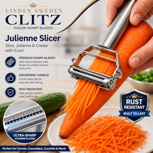 Image of Linden Sweden CLITZ Stainless Steel Vegetable Peeler & Julienne Slicer 2-in-1 Kitchen Tool