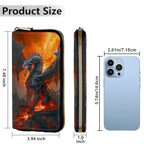 Image of Women's Wallets,Credit Card Holder Money Leather Long Wallet with Wristlet,Large Capacity with Zip-Around Phone Purse for Women Ladies Girls,Firedragon