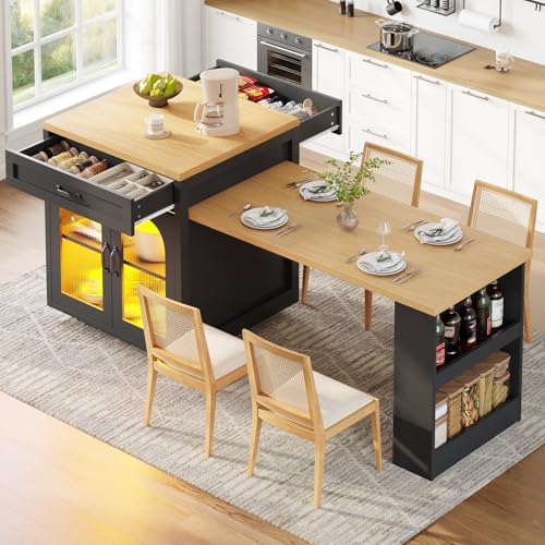 YEHTOKHOME Îlot Central Cuisine Extensible 126–196 cm, Table de Bar avec Rangement, 2 Tiroir et...