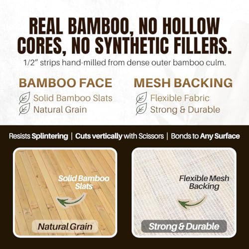 amaZulu Natural Bamboo Wall Panels 4x8 — Natural Tambor Cladding, Flexible Accent Wall, Bar Front, Wainscoting & Ceiling Tile, Mesh-Backed, 32 sq ft, Indoor & Covered Outdoor by amaZulu Inc. - Image 3