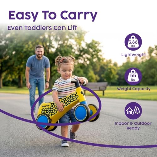Hurtle Toddler Balance Bike, Baby Ride-On Toy for Ages 1–3, Pedal-Free Baby Balance Trainer with Light-Up Handlebars, Stable Riding Toys for Toddlers 1–3, Develops Steering & Control, Yellow - Image 6