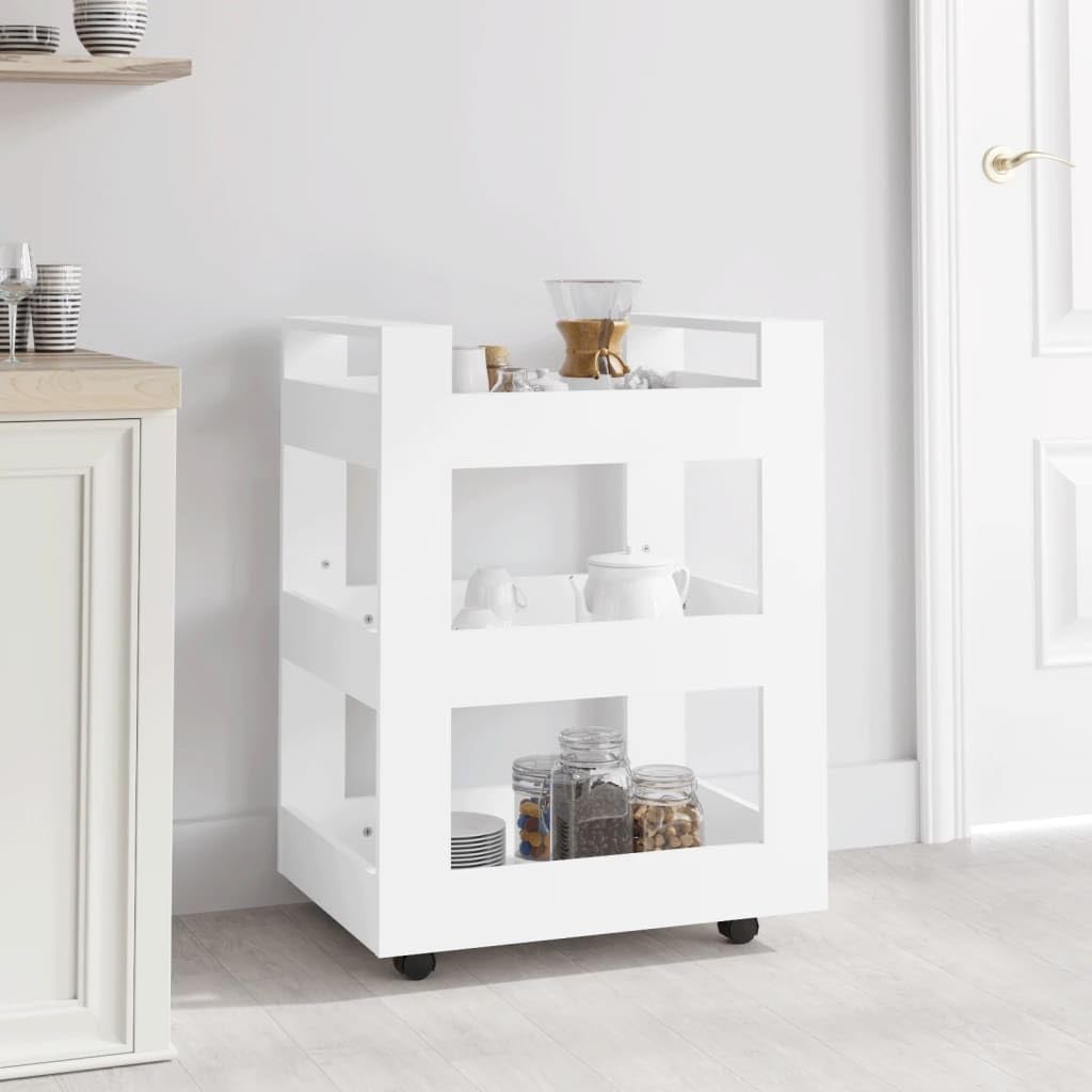 Carro de cocina genérico blanco 3 estantes madera ingeniería | 4 ruedas, fácil de mover, 60 x 45 x 80 cm, gran espacio de almacenamiento, montaje fácil