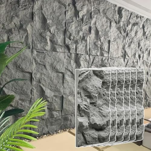 Paneles de pared de piedra sintética 3D, telón de fondo de pared decorativo para sala de estar al aire libre, tablero de decoración de pared interior, paquete de 6
