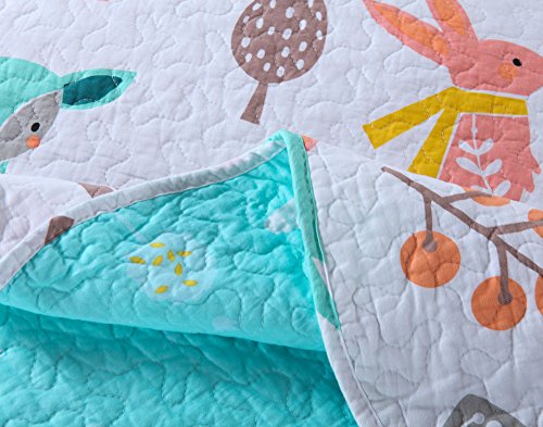 100% Cotton 2 Piece Kids Quilt Bedspread Comforter Set Throw Blanket For Teens Boys Girls Kids Beds Bedding Coverlet Teal Blue Forest Deer (Twin) #TOP4