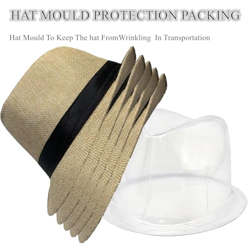 Image of 5 Pack Bulk Cuban Fedora Sun Hats Men with Adjustable Strap, Short Brim 1920s Unisex Party Costume Hats Women.