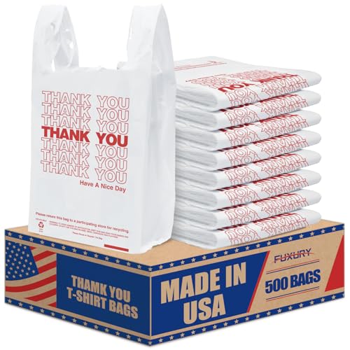 Fuxury 500 Count - Thank You Plastic T-shirt Bags White