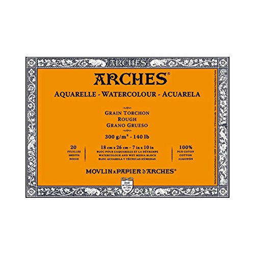 Image of Arches Watercolor Block 7x10-inch Natural White 100% Cotton Paper - 20 Sheets of Arches Watercolor Paper Rough 140 lb - Arches Art Paper for Watercolor Gouache Ink Acrylic and More