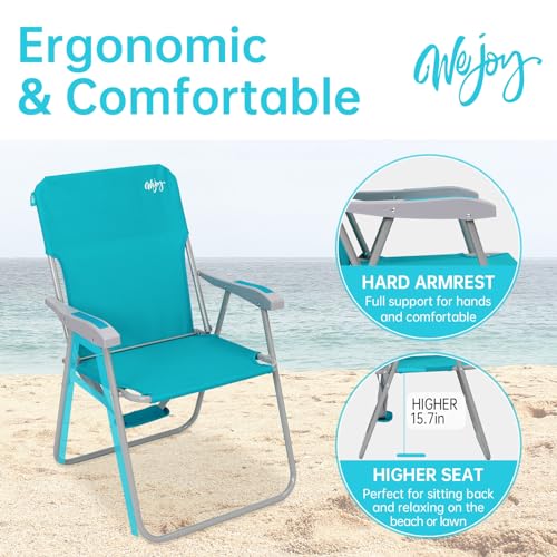 #WEJOY Folding Beach Chair for Adults, Lightweight Beach Chair with Shoulder Straps, High Back Camping Chairs with Hard Armrest, Supports 300lbs for Outdoor Lawn Concert - Image 6