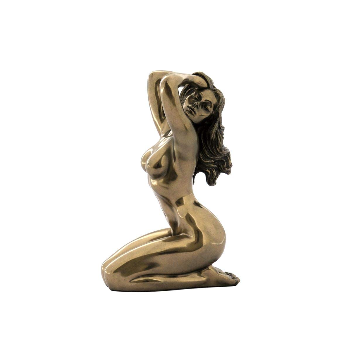 CAPRILO. Figura Decorativa de Resina Bronce Mujer Desnuda Posando. Adornos y Esculturas. Decoración Hogar. Regalos Originales. 9 x 6,50 x 14 cm.