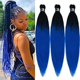 UPruyo Blue Ombre Braiding Hair for Braiding 26 inch Pre Stretched Braiding Hair Ombre Kanekalo Pre-Stretched Prestretched Braiding Hair Extensions (Ombre Blue-3 Packs)