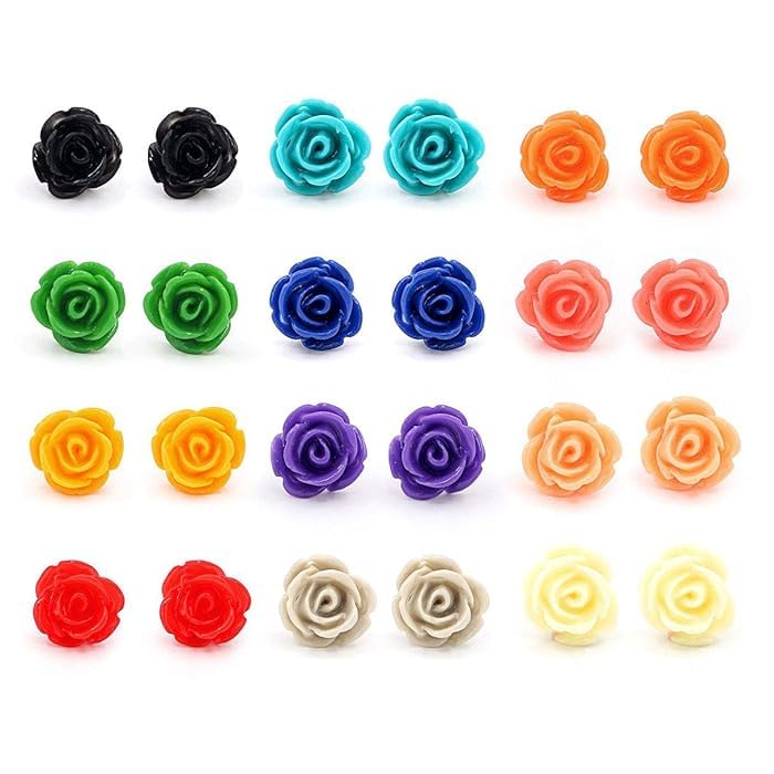Colourful Rose Earring Studs for Girls and Women, Set of 12 Pairs (B0DGPS7QKZ) Amazon Price History, Amazon Price Tracker