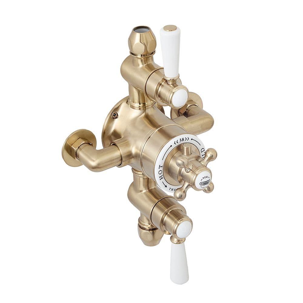 Milano Brushed Brass Elizabeth 2 Outlet Exposed Triple Thermostatic Mixer Shower Valve - Brass