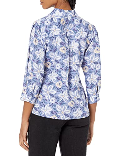 Foxcroft Women's Ruby 3/4 Sleeve Brushstroke Blossoms Blouse, Iris Bloom, 6 #TOP3