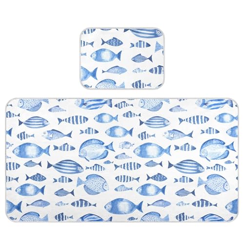 Takiito Indigo Fish Baby Cooling Mattress Pad, Soft & Breathable Cooling Mat Keep Baby Cool in Summer 28x52 in, Nursery Essential