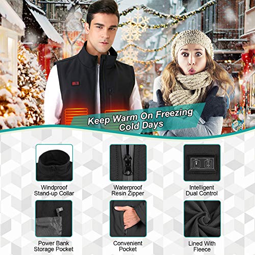 Wchiuoe Gilet riscaldante Gilet Caldo riscaldato Elettrico Controllo della Temperatura Intelligente Abbigliamento riscaldante Nero(L)