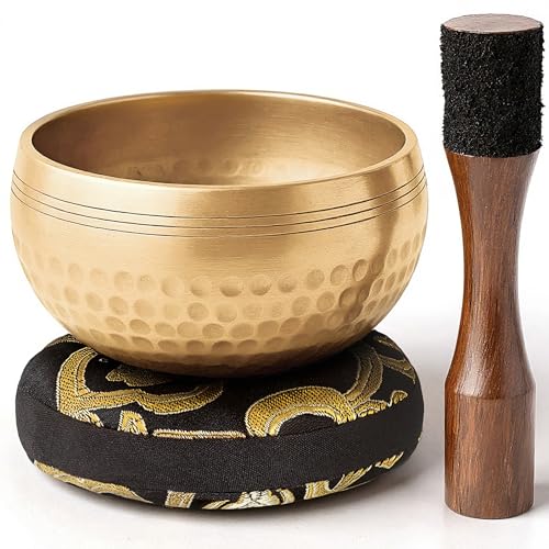 Silent Mind Klangschale Ø9 cm Bronze – Handgefertigtes Komplett-Set mit Kissen und Klöppel, für Anfänger geeignet, klarer stabiler Klang, ideal für Meditation und Achtsamkeit