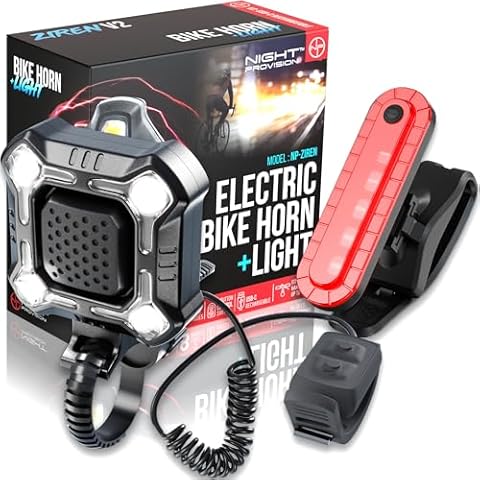 ZIREN 140dB High-Traffic Bike Horn & LED Light Super Loud Electric Horn 120-140dB for Max Safety Alert w/Handlebar Switch USB Rechargeable Cover