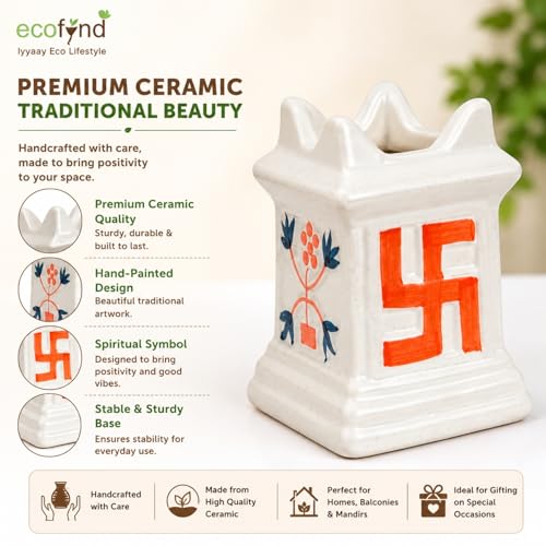 Image of ecofynd 6 inches Tulsi Ceramic Plant Pots, Small Clay Flower Pot, Decorative Modern Indoor Planters, Home Garden Decor for Living Room Bedroom Interior (CPOT016-IVR)