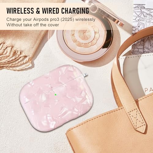 Image of Compatible Airpods Pro 3 Case (2025),Design Shell Print Silicone Protective Cases for Apple AirPods Pro 3rd Generation Case,Airpod Pro 3 Cover with Keychain&Cleaner Kit for Women /Girls,Pink Shell