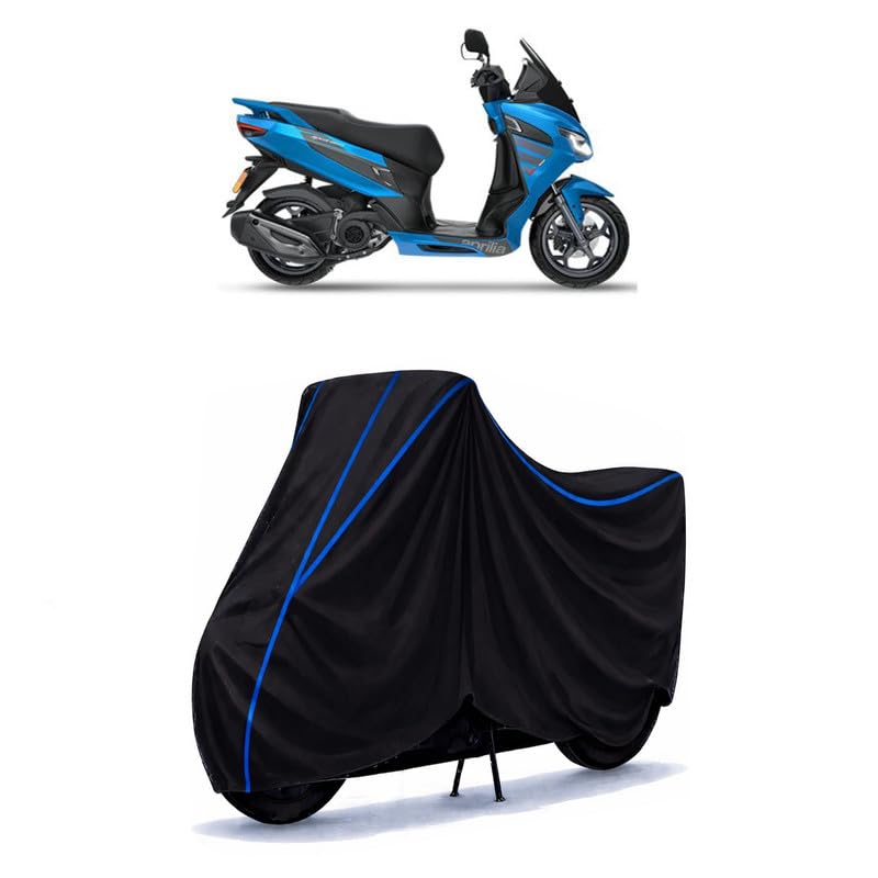 Image of Scooty Cover Water Resistant for SXR 160 | Universal Scooter & Bike Cover | Heavy Duty UV Protection | Dust, Rain & Scratch Protection | Elastic Fit All Weather Indoor Outdoor | Black with Blue Piping