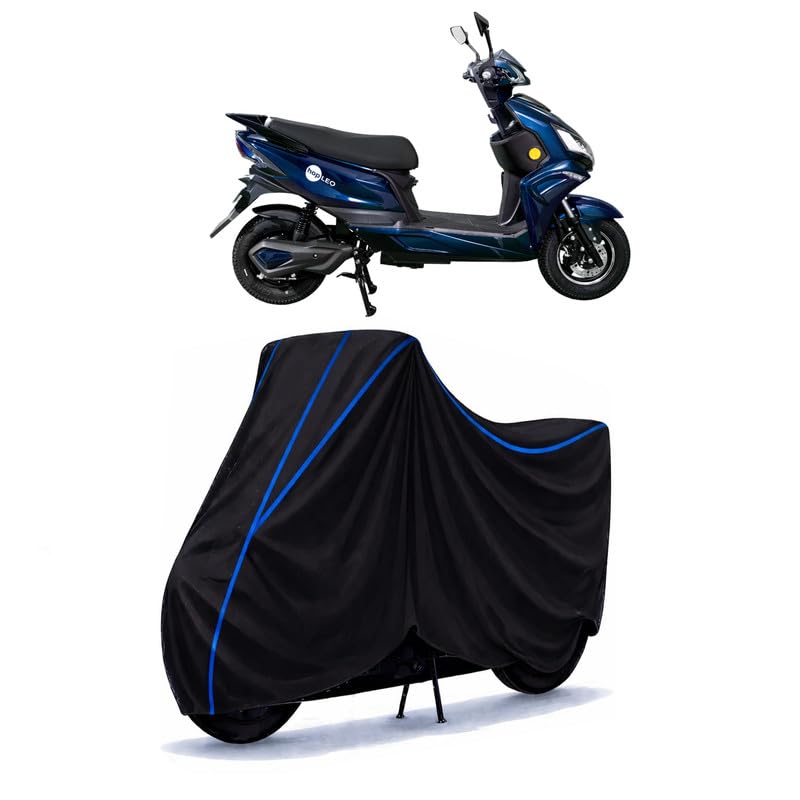Image of Scooty Cover Water Resistant for Hop Electric Leo | Universal Scooter & Bike Cover | Heavy Duty UV Dust, Rain & Scratch Protection | Elastic Fit All Weather Indoor Outdoor | Black with Blue Piping