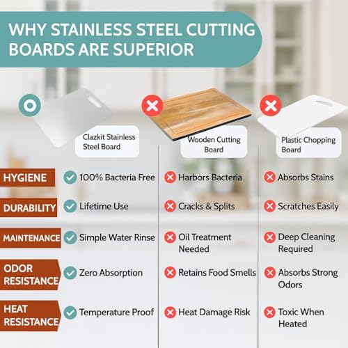 Image of PUREAGLE Stainless Steel Chopping Board for Kitchen - Cutting Board for Vegetables, Fruits, Meat, Kneading Dough, Cake Prep | Unbreakable, Heavy Duty, Easy to Clean (Silver, Large)