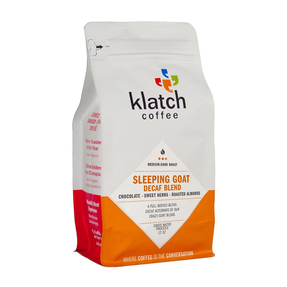 Klatch Coffee Sleeping Goat Decaf Blend Medium-Dark Roast, 12 Ounces, Whole Bean