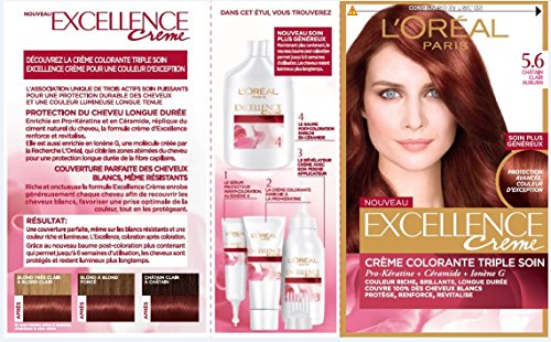 L’ORÉAL PARIS - Coloration Cheveux Permanente Triple Soin - Couvre 100% des Cheveux Blancs - Excellence Crème - Nuance : Châtain Auburn (5.60) (Lot de 2)